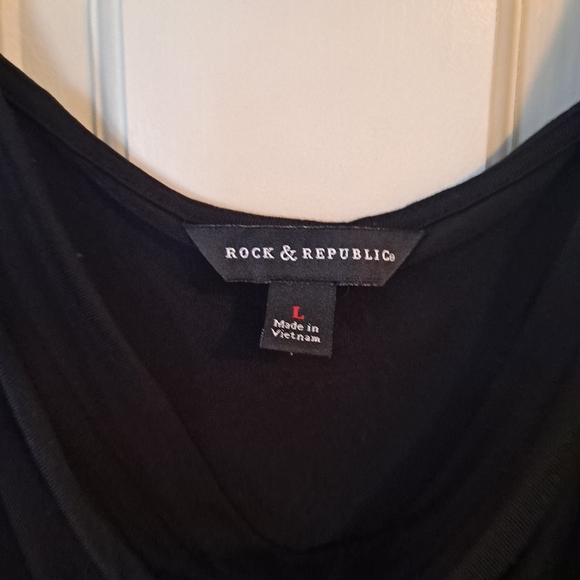 ROCK & REBPUBLIC Black Tank Chain Link Strap Scoop Neck Blouse Size Large - Picture 6 of 10